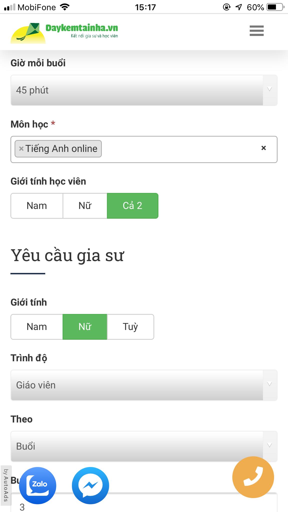 Học phí tiếng Anh Online